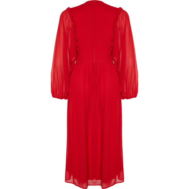 Trendyol Red Minimal Patterned Chiffon Lined Woven Dress