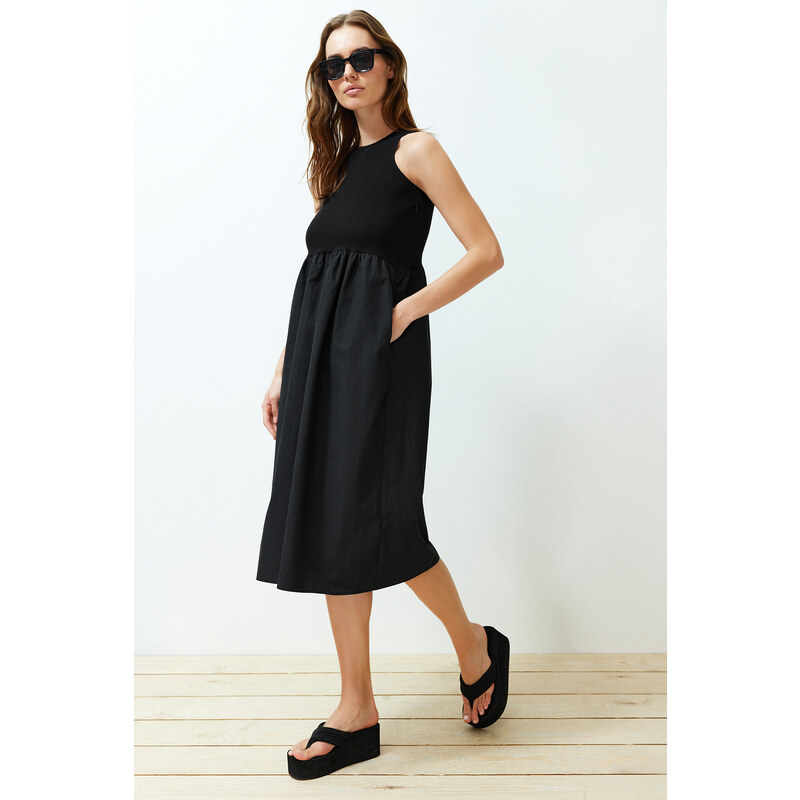 Trendyol Black Waist Opening Midi Woven 2 in 1 Dress