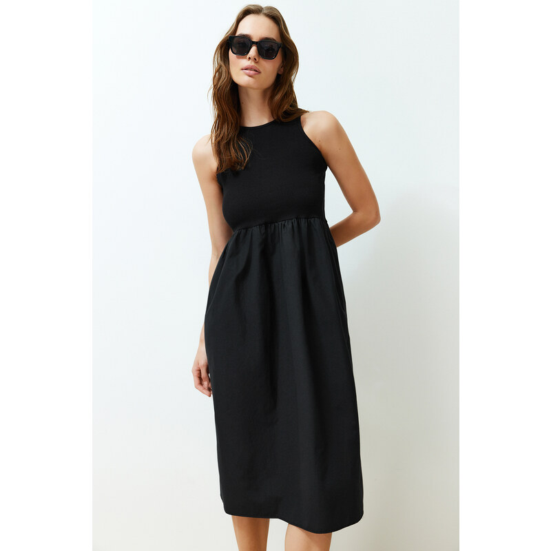 Trendyol Black Waist Opening Midi Woven 2 in 1 Dress