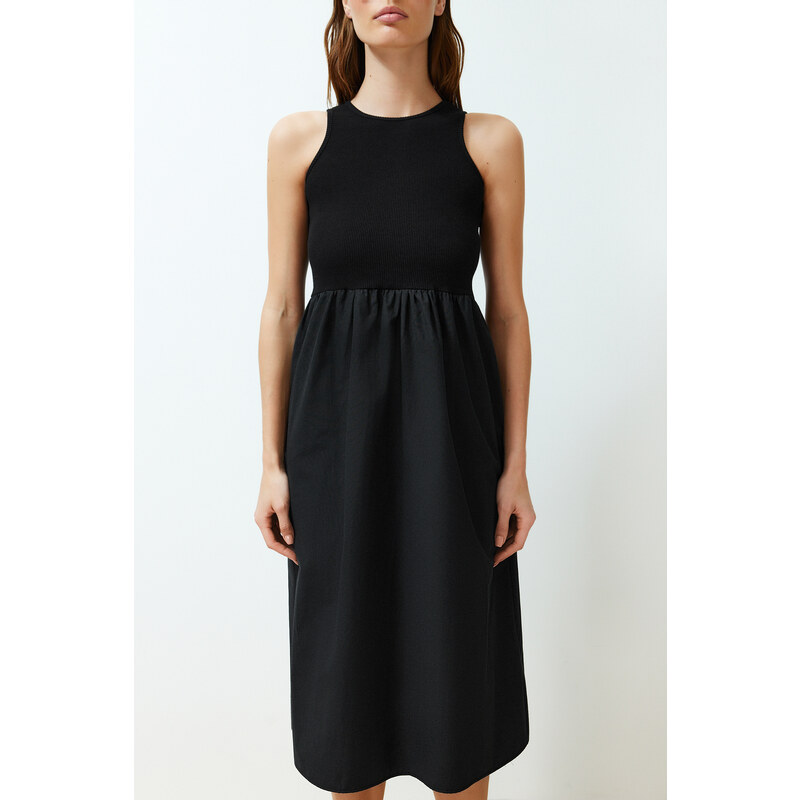 Trendyol Black Waist Opening Midi Woven 2 in 1 Dress