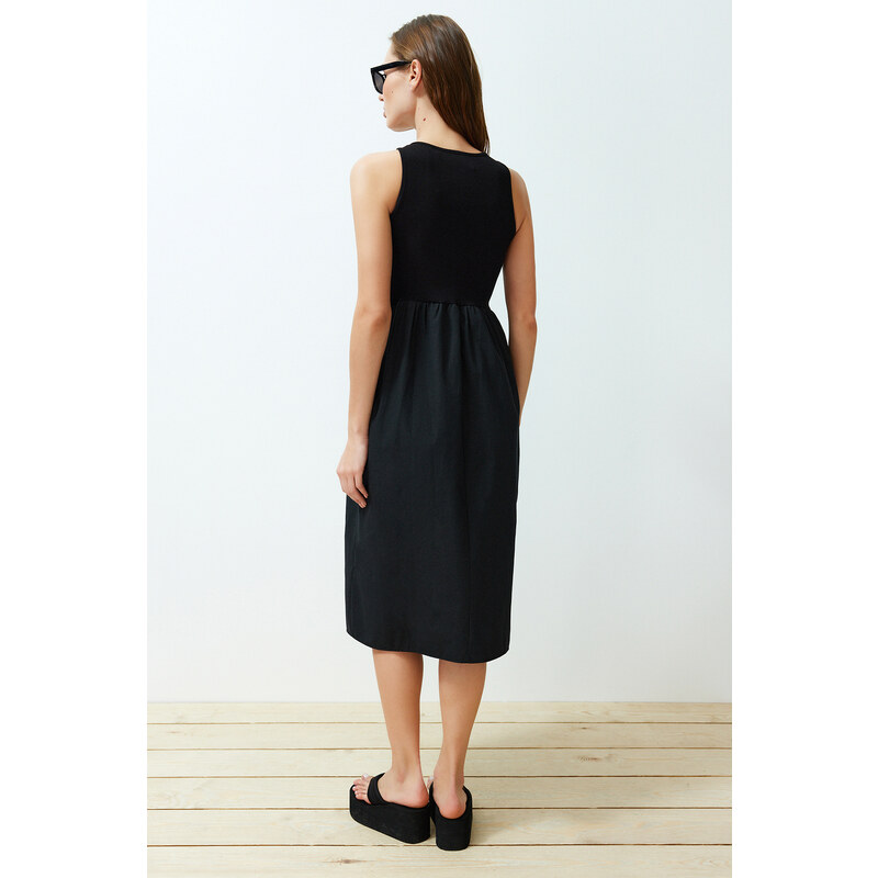 Trendyol Black Waist Opening Midi Woven 2 in 1 Dress