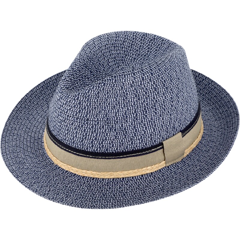Letní modrý fedora klobouk od Fiebig - Traveller Toyo Melange
