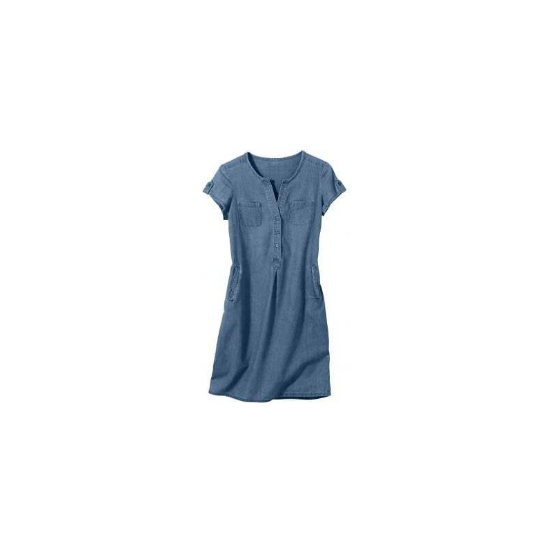 Blancheporte Rovné šaty s knoflíkovou légou, z denimu sepraná modrá 52