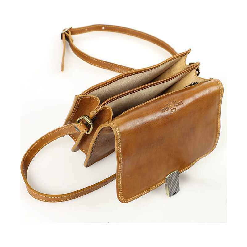 MARCO MAZZINI CAMEL ČTVERCOVÁ CROSSBODY KABELKA Hnědá