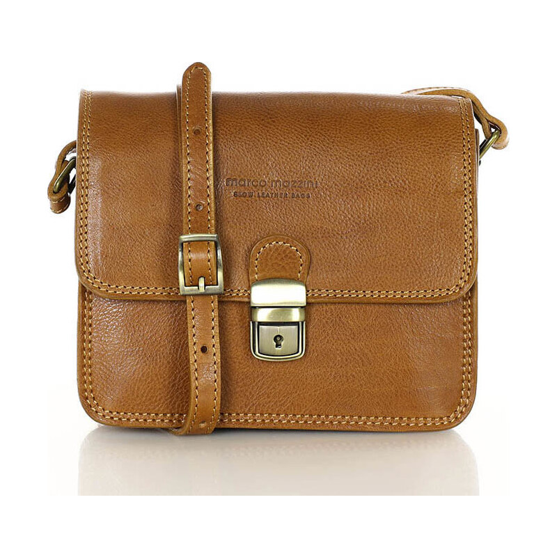 MARCO MAZZINI CAMEL ČTVERCOVÁ CROSSBODY KABELKA Hnědá