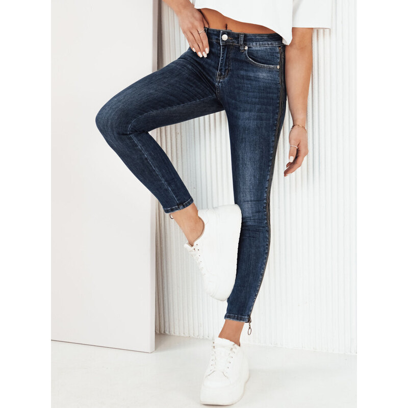 BASIC TMAVĚ MODRÉ SKINNY DŽÍNY SE ZIPY FABREN Denim vzor