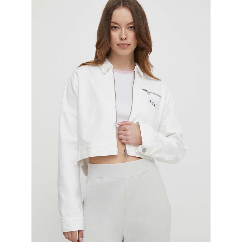 Džínová bunda Calvin Klein Jeans dámská, bílá barva, přechodná, oversize