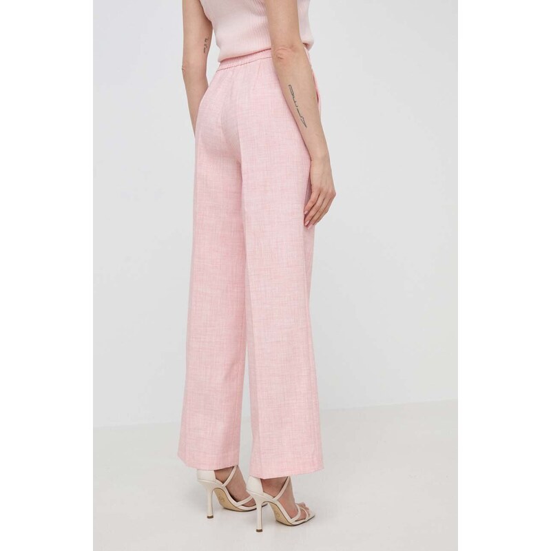 Kalhoty Guess ELIANE dámské, růžová barva, jednoduché, high waist, W4GB13 WG4P2