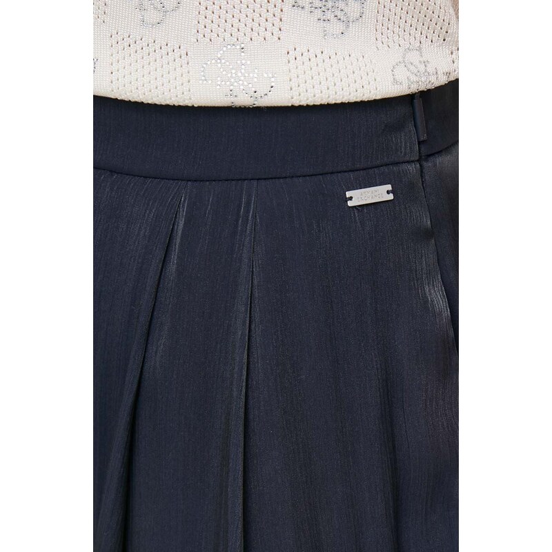 Kalhoty Armani Exchange dámské, tmavomodrá barva, široké, high waist, 3DYP19 YNUUZ