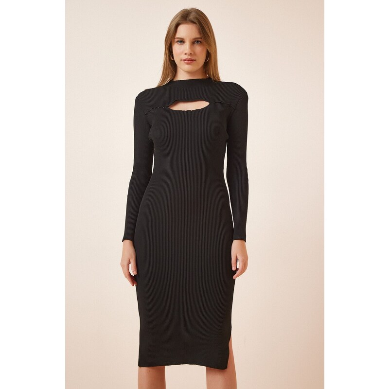 Happiness İstanbul Women's Black Cut Out Detailed Midi Knitwear Dress