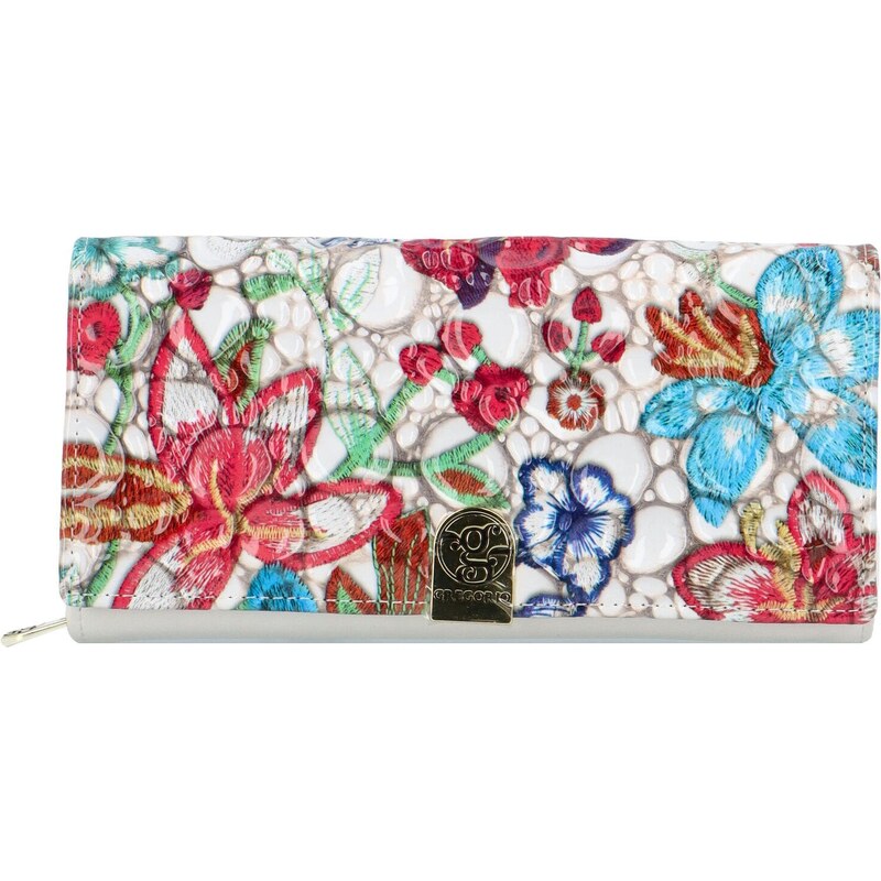 Dámská kožená peněženka bílá/květinová - Gregorio Avrillin barevná
