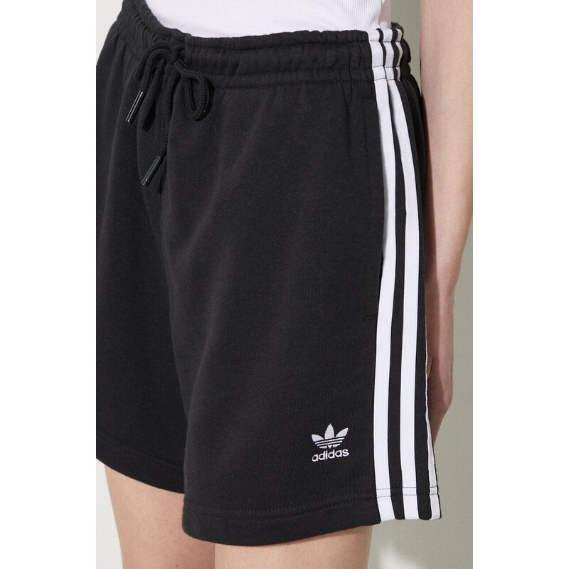 Kraťasy adidas Originals 3-Stripes dámské, černá barva, s aplikací, high waist, IU2517