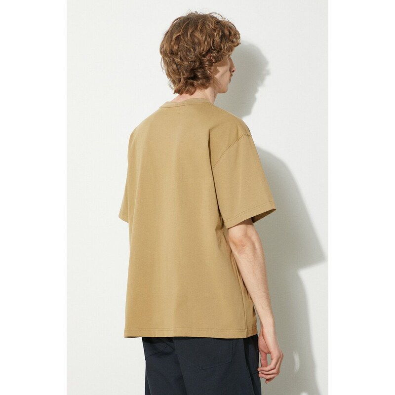 Bavlněné tričko PLEASURES Drag Heavyweight Shirt béžová barva, s aplikací, P23W034.BEIGE