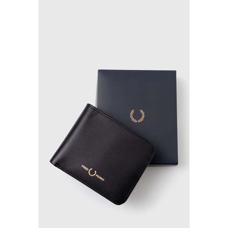 Kožená peněženka Fred Perry Burnished Leathr B'Fold Wallet černá barva, L5322.102