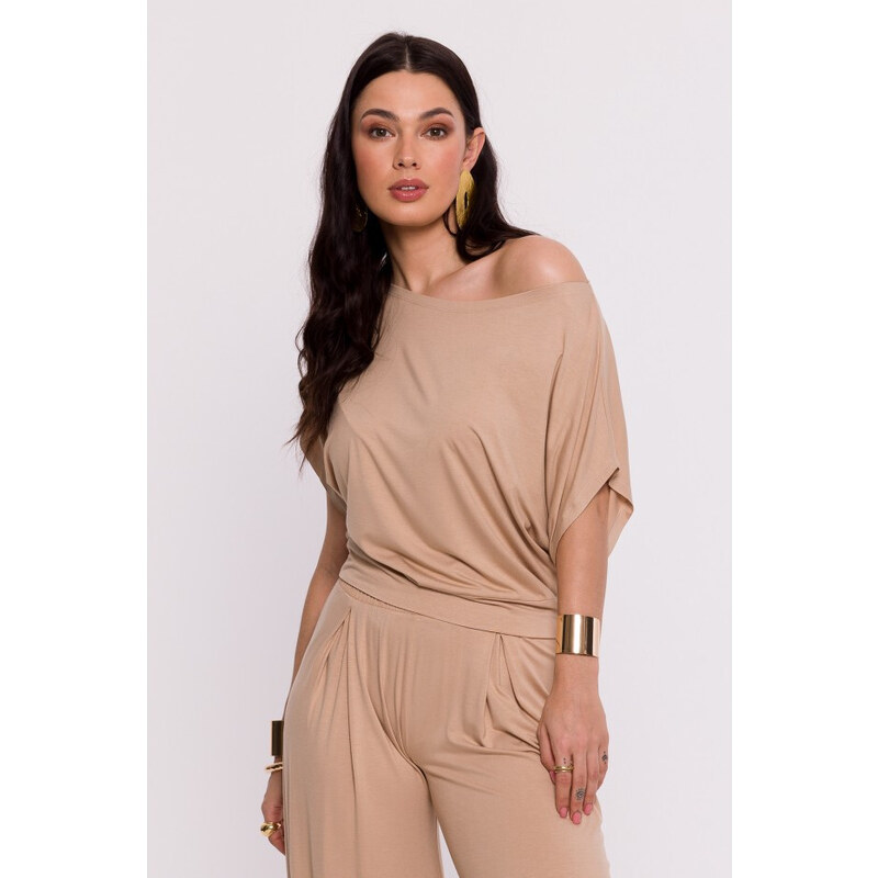BeWear B287 Viskózový top s výstřihem na ramena - cappuccino
