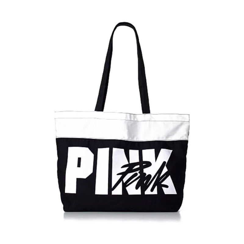 Černo-bílá plážová taška Victoria´s Secret PINK