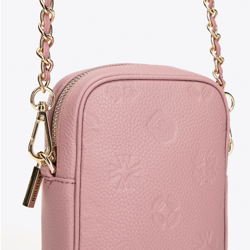 Kožená mini kabelka s monogramem Wittchen, světle růžový, přírodní kůže