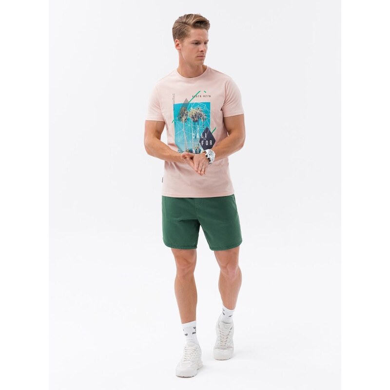 Ombre Clothing Jedinečné bavlněné světle růžové tričko V2 S1738