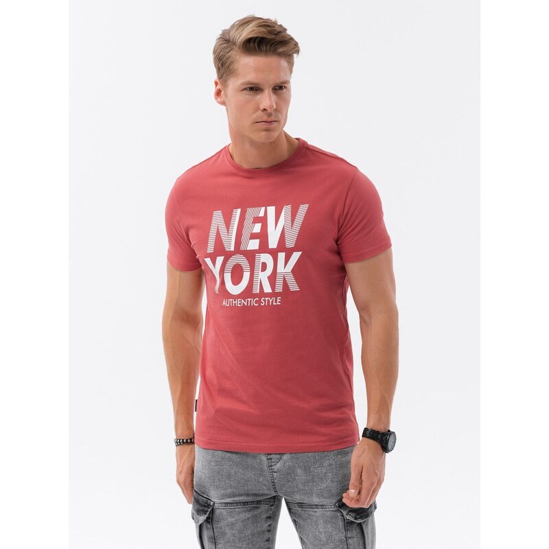 Ombre Clothing Červené tričko s nápisem V4 TSPT-0124