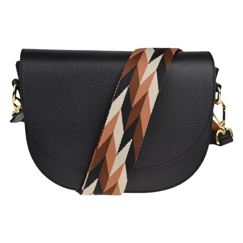Černá kožená italská crossbody kabelka Ramona Nera s přídavným