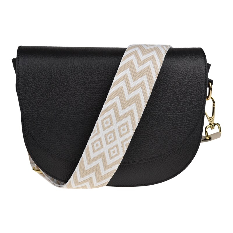 Černá kožená italská crossbody kabelka Ramona Nera s přídavným