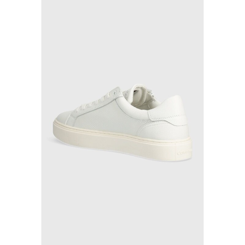 Kožené sneakers boty Calvin Klein LOW TOP LACE UP W/ZIP bílá barva, HM0HM01475