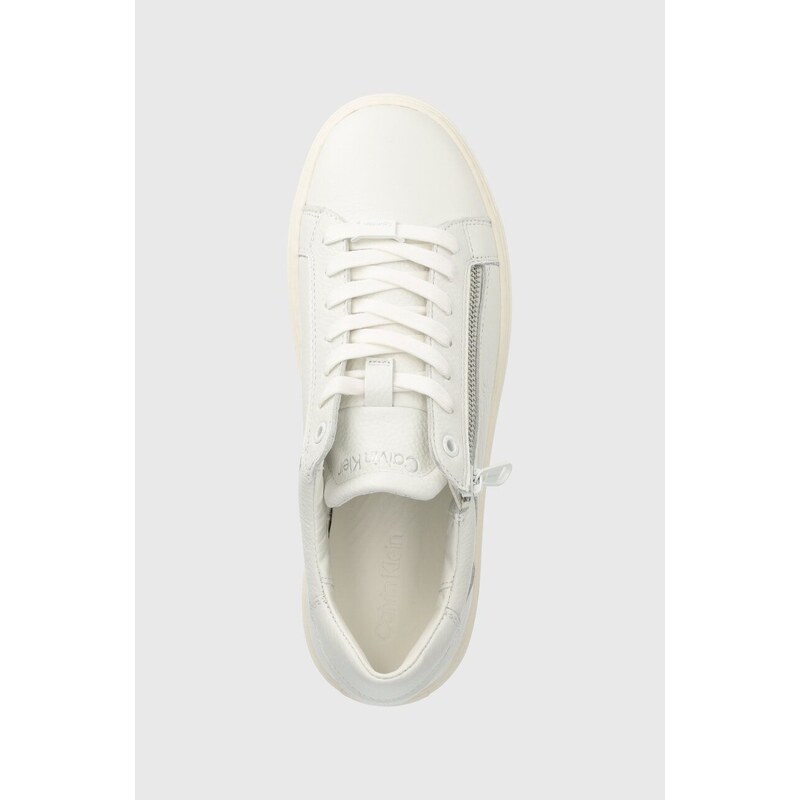 Kožené sneakers boty Calvin Klein LOW TOP LACE UP W/ZIP bílá barva, HM0HM01475