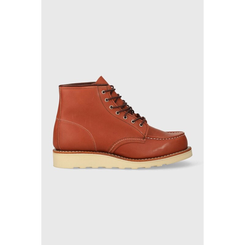 Kožené kotníkové boty Red Wing 6-Inch Moc Toe dámské, hnědá barva, na plochém podpatku, 3425