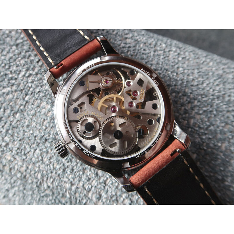 Švýcarské skeletové hodinky se strojkem, unikátní SWISS UNITAS 6497-1