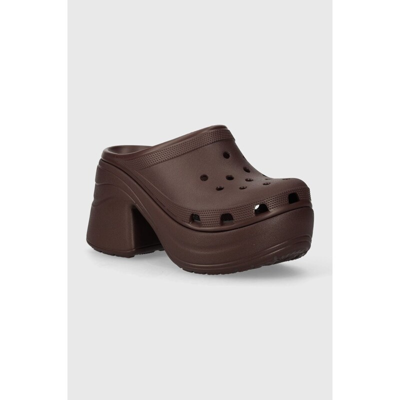 Pantofle Crocs dámské, hnědá barva, na platformě