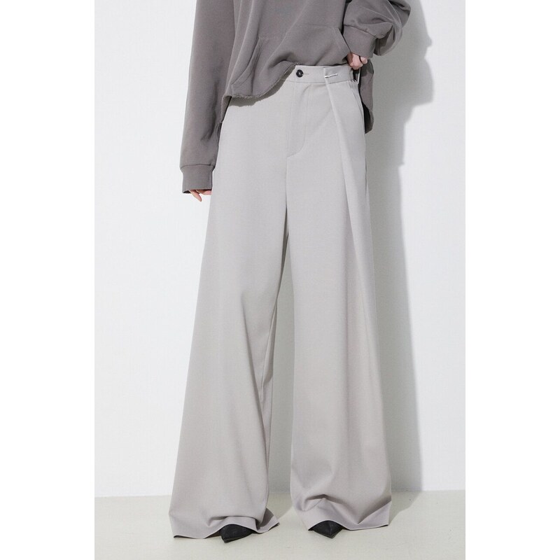Kalhoty s příměsí vlny MM6 Maison Margiela šedá barva, široké, high waist, S52KA0481
