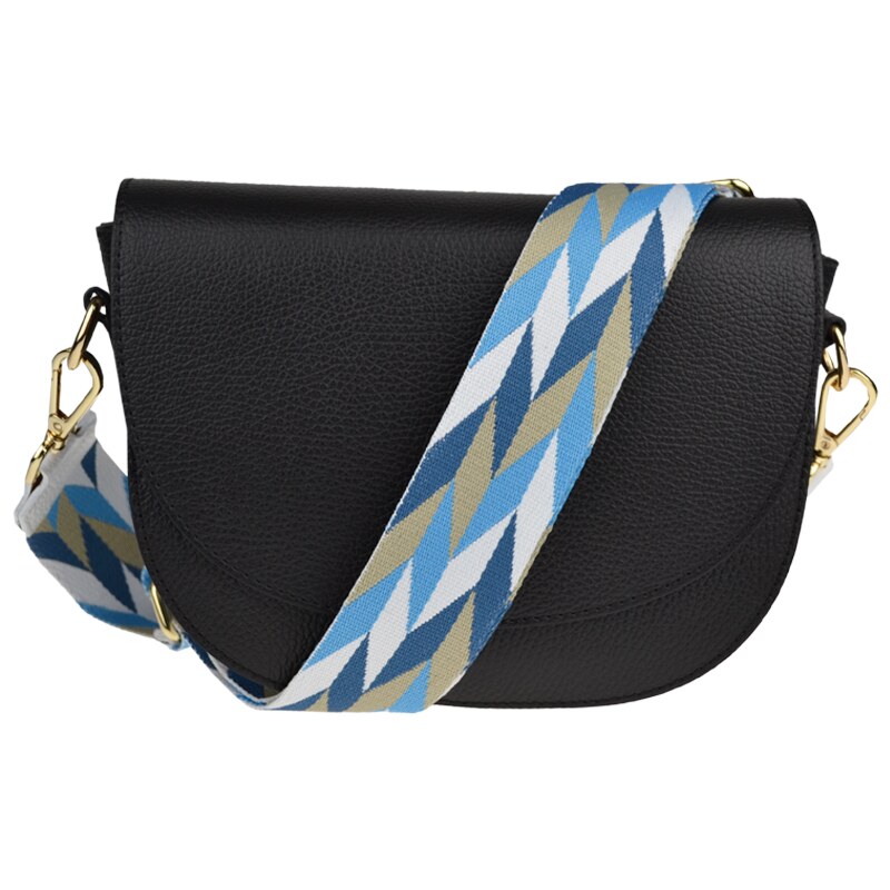 Černá kožená italská crossbody kabelka Ramona Nera s přídavným