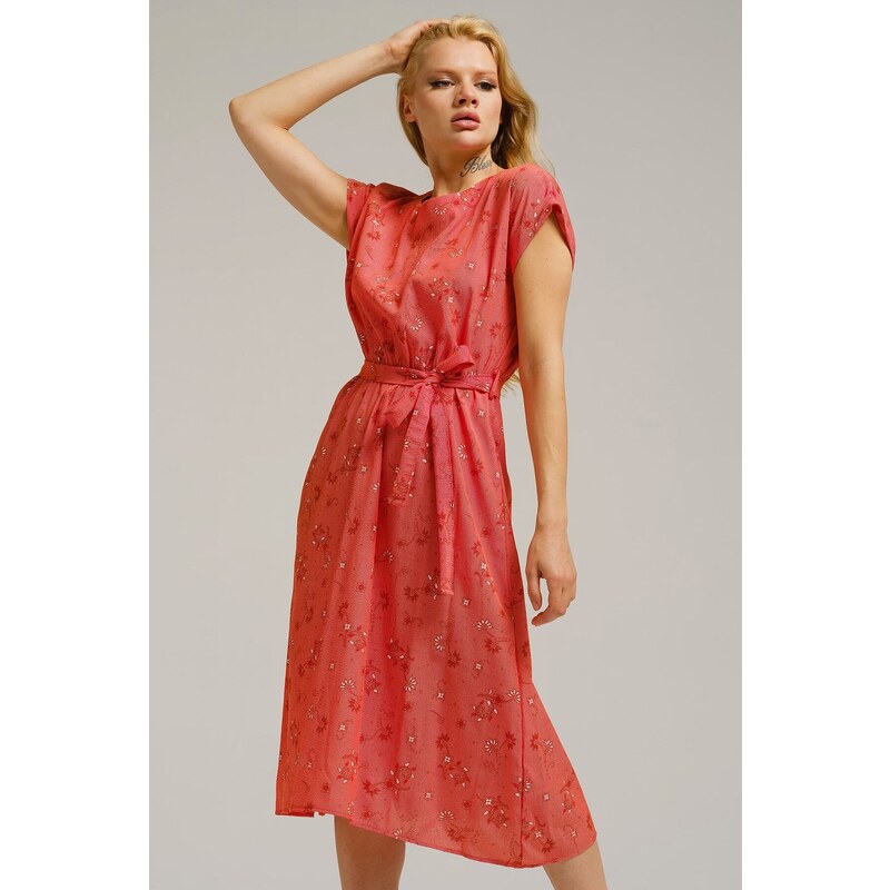 armonika Women's Pomegranate Blossom Elastic Waist Tie-down Dress
