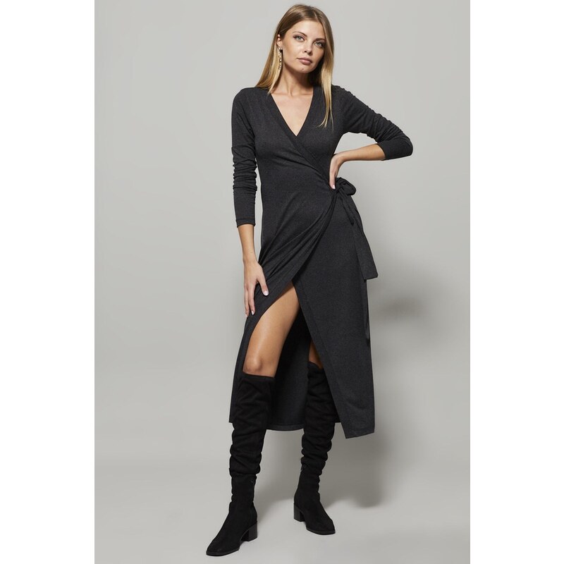 Cool & Sexy Women's Anthracite Double Breasted Maxi Dress