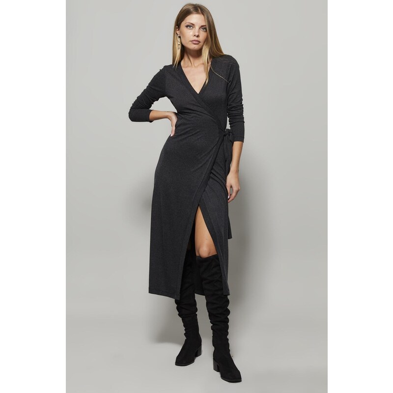 Cool & Sexy Women's Anthracite Double Breasted Maxi Dress