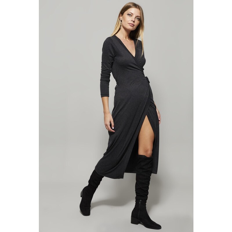 Cool & Sexy Women's Anthracite Double Breasted Maxi Dress