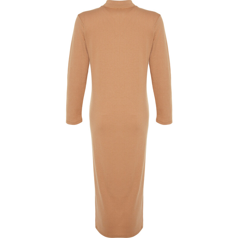 Trendyol Brown Polo Neck Ribbed Knitted Dress