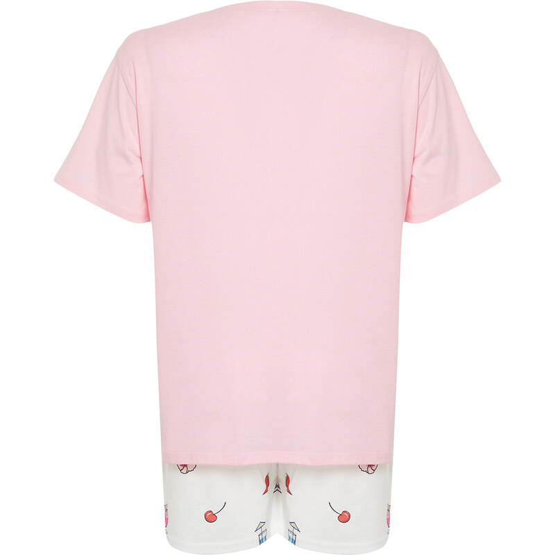 Trendyol Curve Pink Printed Knitted Pajamas Set