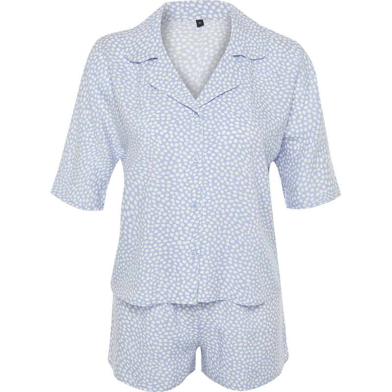 Trendyol Blue Polka Dot Viscose Woven Pajama Set