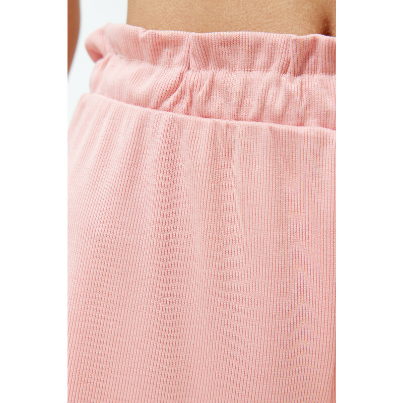 Trendyol Powder Paperbag Waist Detail Ribbed Knitted Pajamas Bottom