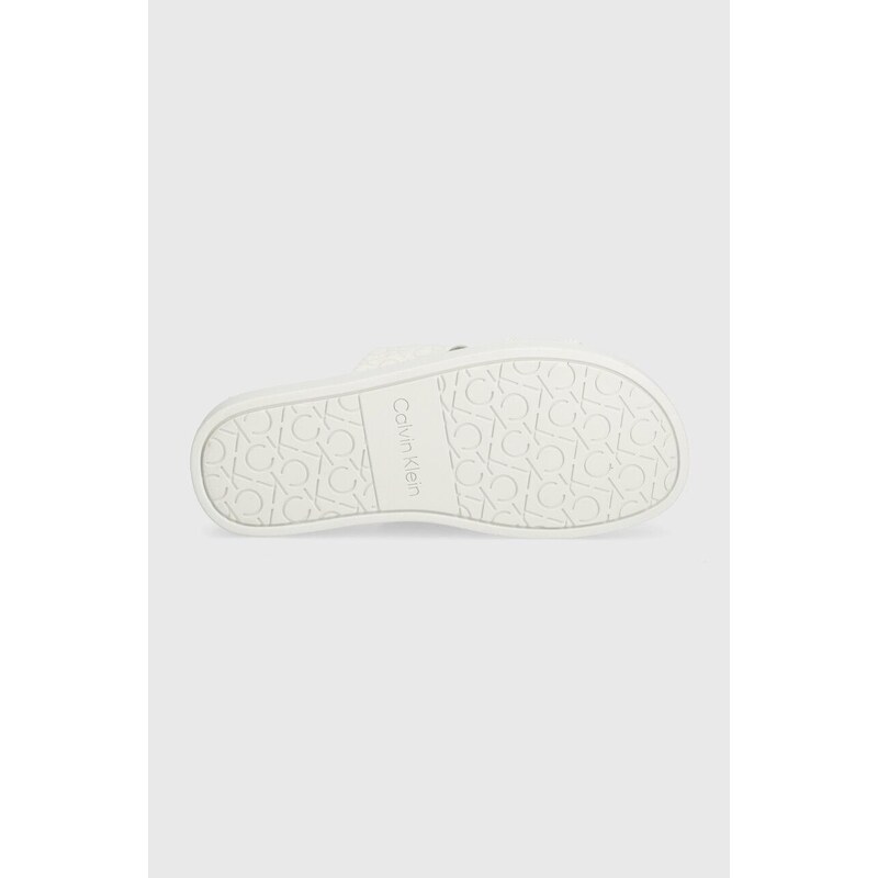 Pantofle Calvin Klein FLAT SLIDE EPI MONO dámské, bílá barva, HW0HW01957