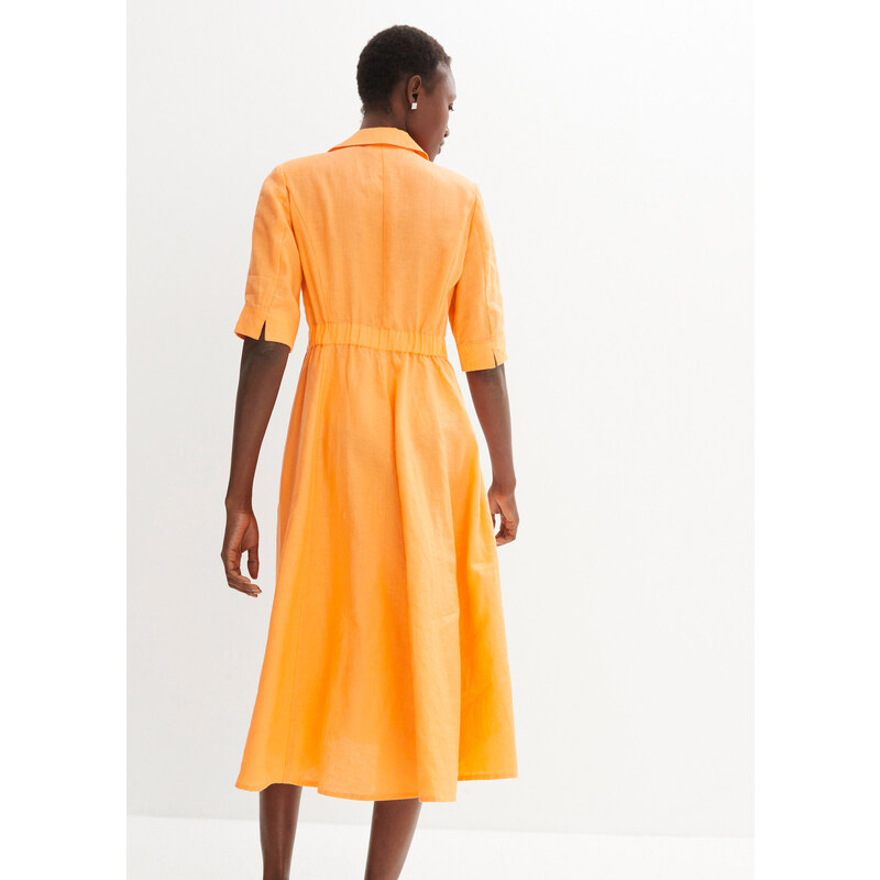 bonprix Košilové šaty s čistého lnu Oranžová