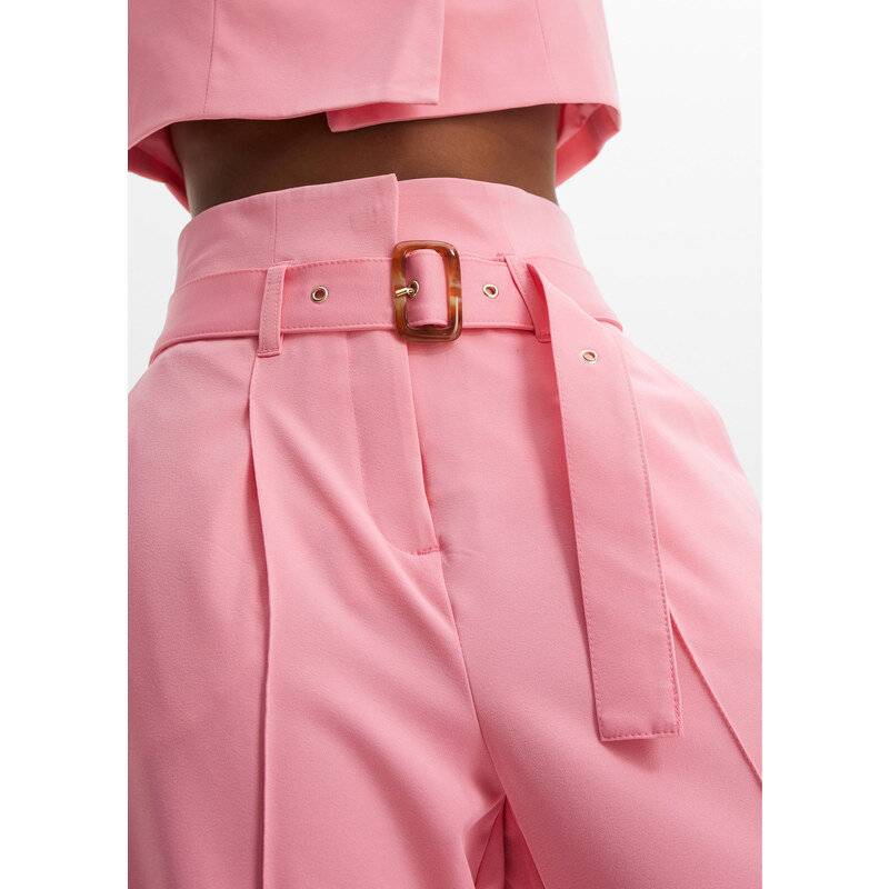 bonprix Kalhoty Paper Bag s vysokým pasem Růžová