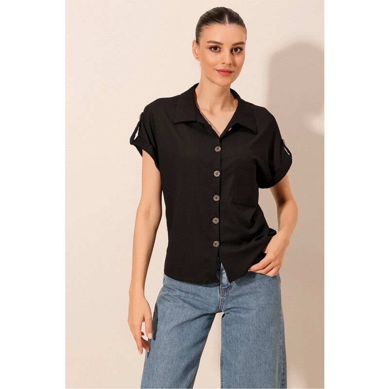 Bigdart 20187 Short Sleeve Oversize Knitted Shirt - Black