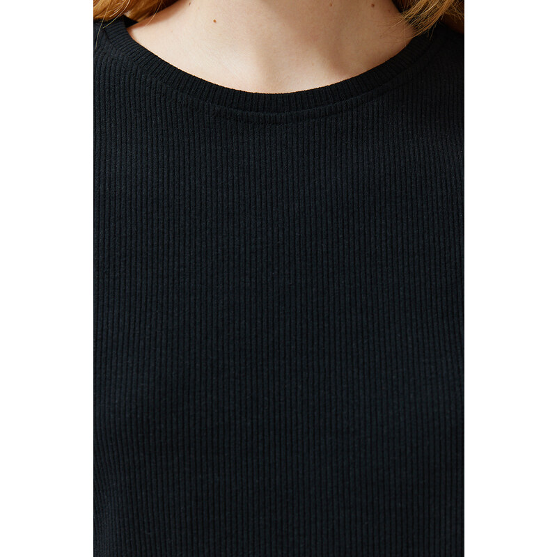 Trendyol Black-Ecru Cotton Color Block Ribbed Knitted Pajamas Set