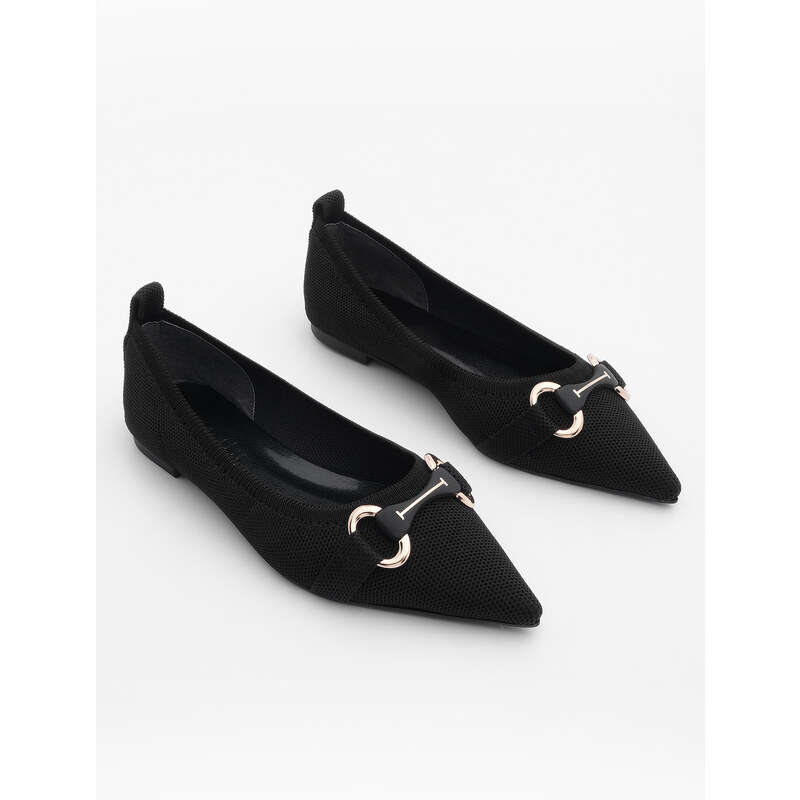 Marjin Women's Buckled Pointed Toe Knitwear Flats Lovren Black