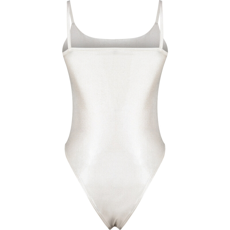 Trendyol Gray Shiny Fabric Knitted Bodysuit with Straps and Snap Fasteners