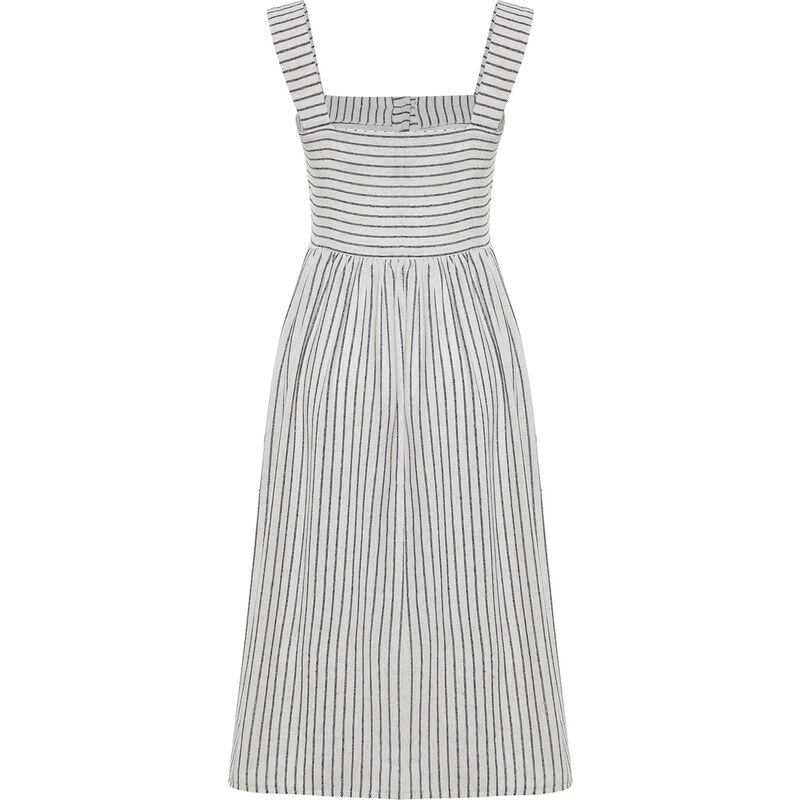 Trendyol Ecru Buttoned Midi Woven Linen Look Dress