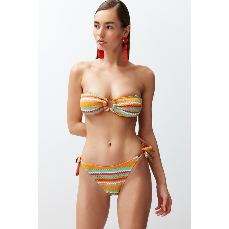 Trendyol Geometric Patterned Strapless Accessory Knitwear Regular Bikini Set