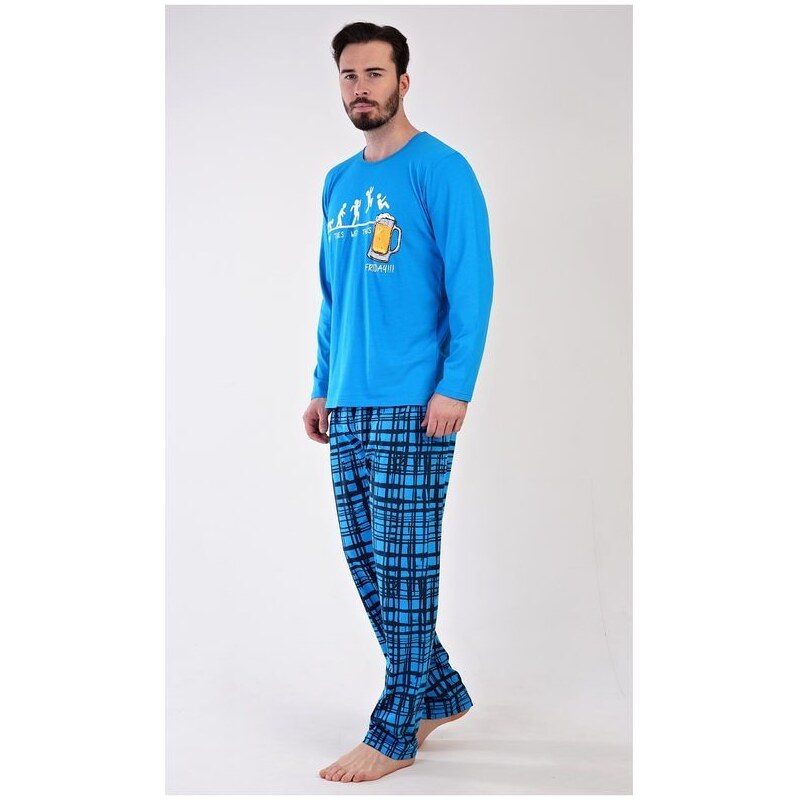 Dlouhé tyrkysové pánské pyžamo Filip